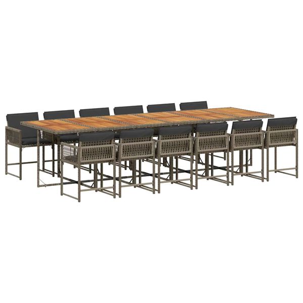 vidaXL Sodo komplektas su pagalvėlėmis, 13 dalių, pilkas, poliratanas