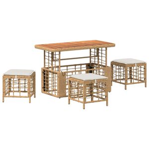 vidaXL Sodo valgomojo komplektas su pagalve 4 pcs Natūralus ir Baltas