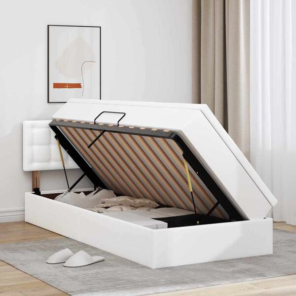 vidaXL Lova su daiktų laikymo vieta ir čiužiniu &Scaron;vari balta