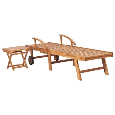 vidaXL Saulės gultai su staliuku, 2vnt., tikmedžio medienos masyvas