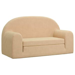 vidaXL Vaiki&scaron;ka dvivietė sofa-lova, kreminės spalvos, mink&scaron;tas pliu&scaron;as