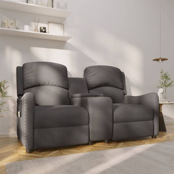 vidaXL Dvivietis atlošiamas masažinis krėslas, pilkas, audinys