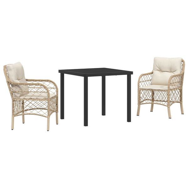 vidaXL Sodo valgomojo komplektas su pagalve 3 pcs Smėlio poliratanas