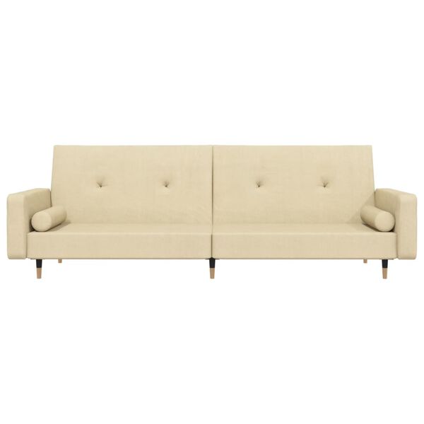 vidaXL Dvivietė sofa-lova su dvejomis pagalvėmis, kreminė, aksomas