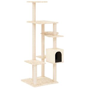 vidaXL Draskyklė katėms su stovais i&scaron; sizalio, kreminės spalvos, 142cm