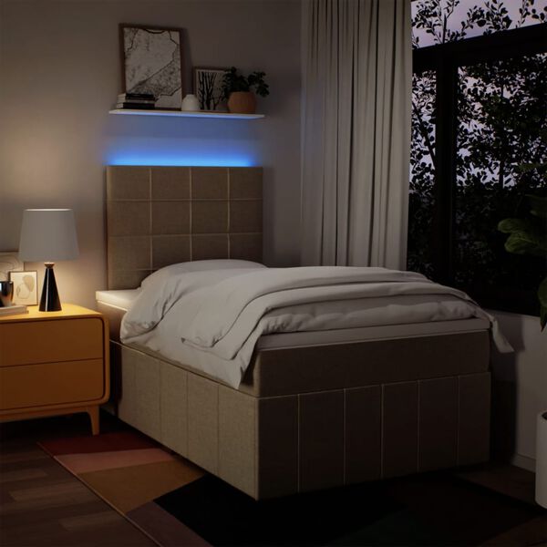 vidaXL Lova su spyruoklėmis ir čiužiniu, kreminė, 120x190cm, audinys