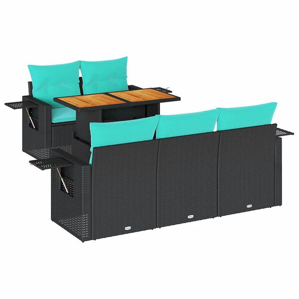 vidaXL Sofos komplektas su pagalvėlėmis, 6 dalių, juodas, poliratanas