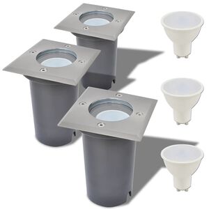 vidaXL Lauko LED &scaron;viestuvai grindiniui, 3 vnt., kvadratiniai
