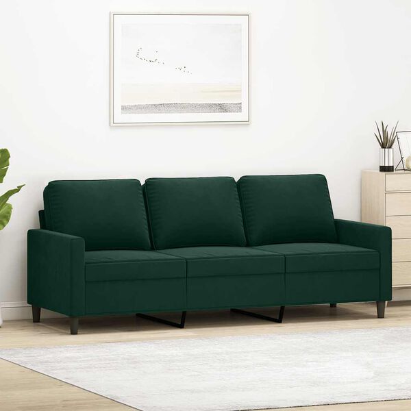 vidaXL Trivietė sofa, tamsiai žalios spalvos, 180cm, aksomas