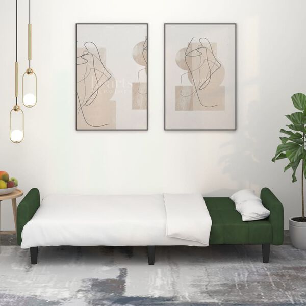 vidaXL Dvivietė sofa-lova, tamsiai žalios spalvos, aksomas