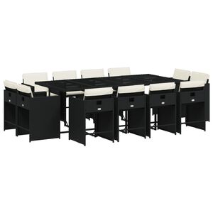 vidaXL Sodo komplektas su pagalvėlėmis, 13 dalių, juodas, poliratanas