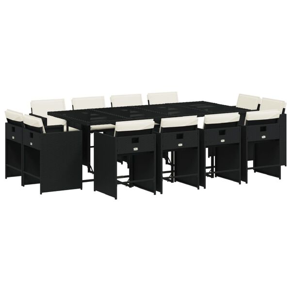 vidaXL Sodo komplektas su pagalvėlėmis, 13 dalių, juodas, poliratanas