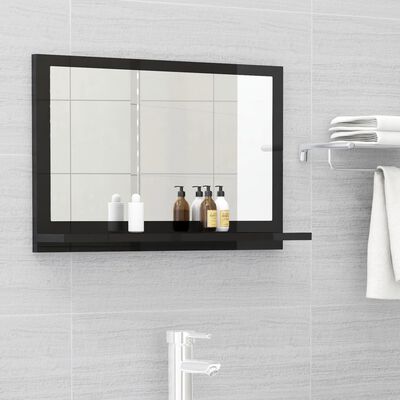 vidaXL Vonios kambario veidrodis, juodas, 60x10,5x37cm, MDP, blizgus