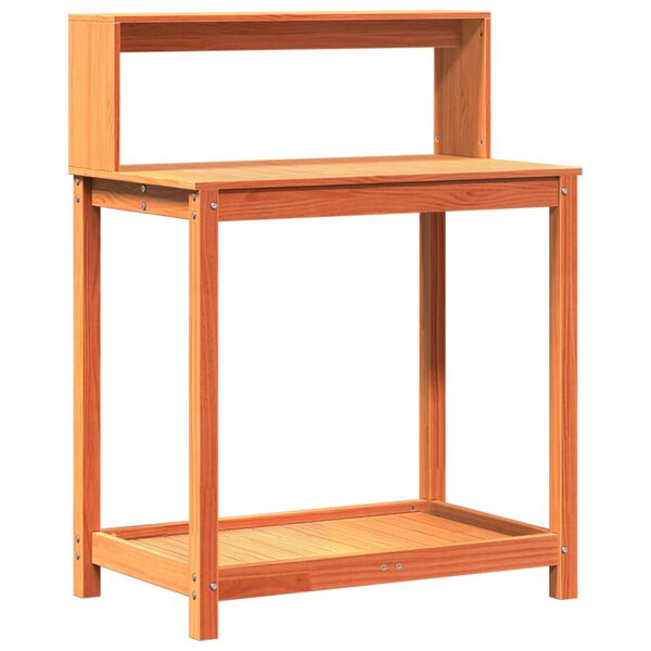 vidaXL Sodinimo stalas su lentynomis, rudas, 82,5x50x109,5cm, pušis