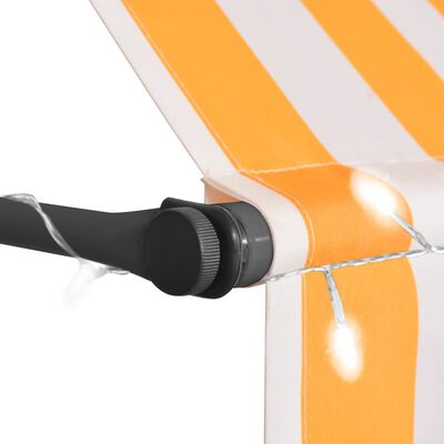 vidaXL Rankinė ištraukiama markizė su LED, balta ir oranžinė, 250cm