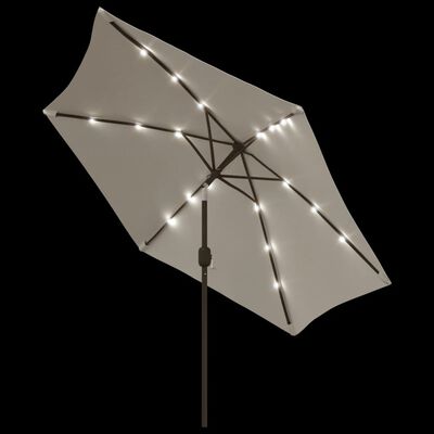 vidaXL Gembinis skėtis su LED, smėlio baltos spalvos, 3m