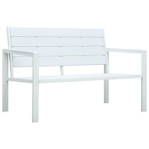 vidaXL Sodo suoliukas, baltos spalvos, 120cm, HDPE, medienos imitacija