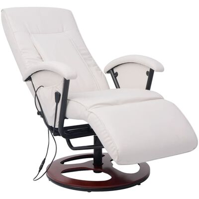 vidaXL Shiatsu masažinė kėdė, baltos spalvos, dirbtinė oda