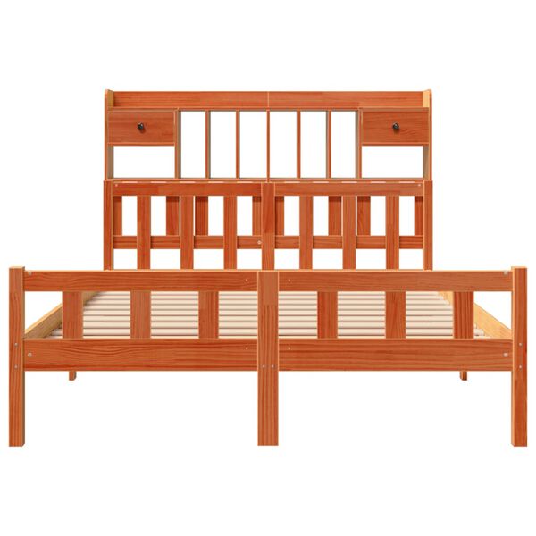 vidaXL Lova su knygų spinta be čiužinio, ruda, 160x200cm, pušis