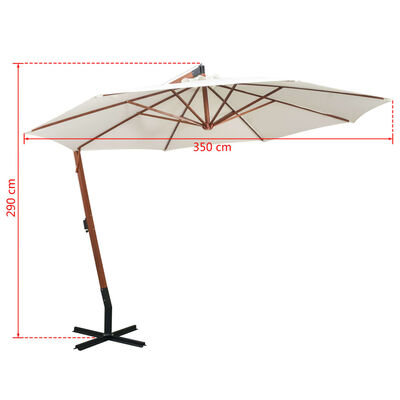 vidaXL Pakabinamas skėtis nuo saulės, 350cm, medinis kotas, baltas