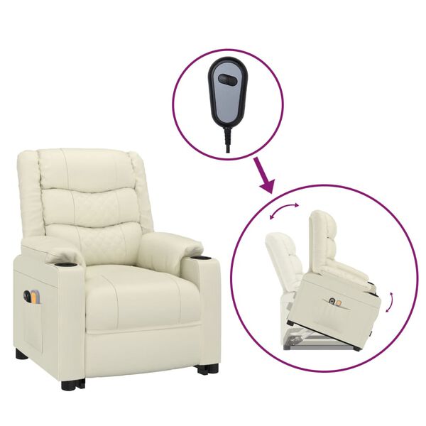 vidaXL Atsistojantis masažinis krėslas, kreminis, dirbtinė oda