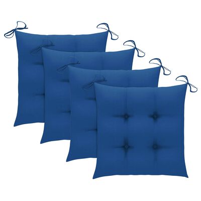 vidaXL Sodo kėdės su mėlynomis pagalvėlėmis, 4vnt., tikmedžio masyvas