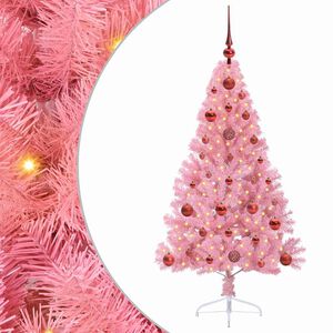 vidaXL Dirbtinis prie&scaron;&scaron;ventinis eglutė su &scaron;viesomis Rožinė 120 cm PVC