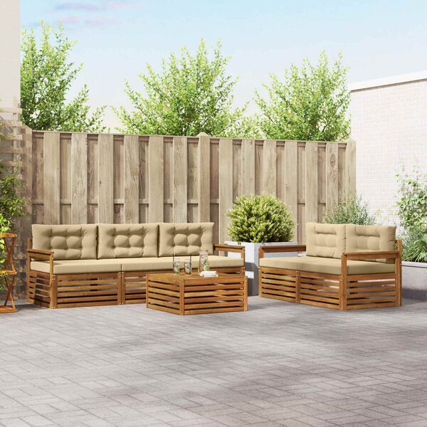 vidaXL Lauko sofos komplektas su pagalve 6 pcs Natūralus ir bežinis