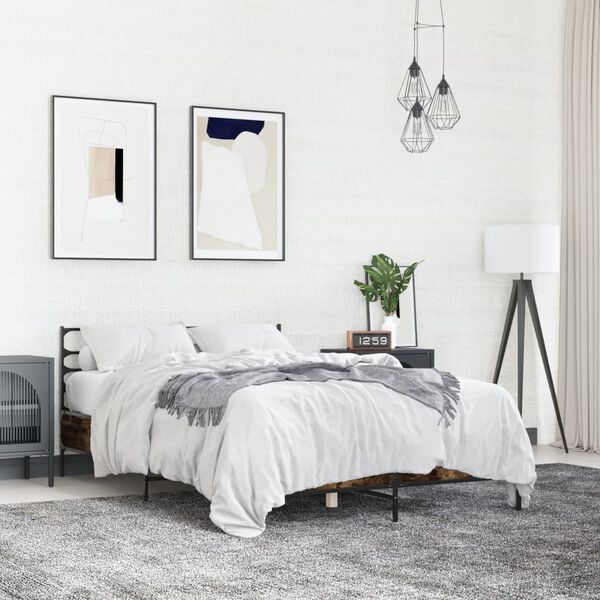 vidaXL Lovos rėmas, dūminio ąžuolo, 120x200cm, mediena ir metalas