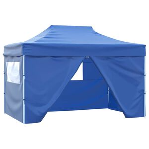 vidaXL Sulankstoma palapinė su 4 sienomis, mėlyna, 3x4m, plienas
