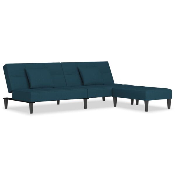 vidaXL Dvivietė sofa-lova su pagalvėmis ir pakoja, mėlyna, aksomas