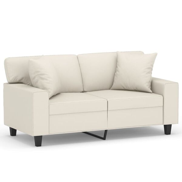 vidaXL Dvivietė sofa su pagalvėmis, kreminė, 120cm, dirbtinė oda