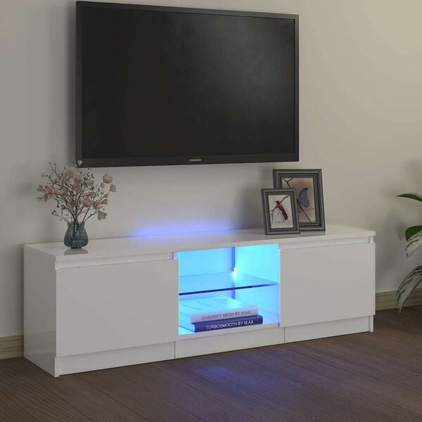 vidaXL TV spintelė su LED ap&scaron;vietimu, balta, 120x30x36cm, blizgi