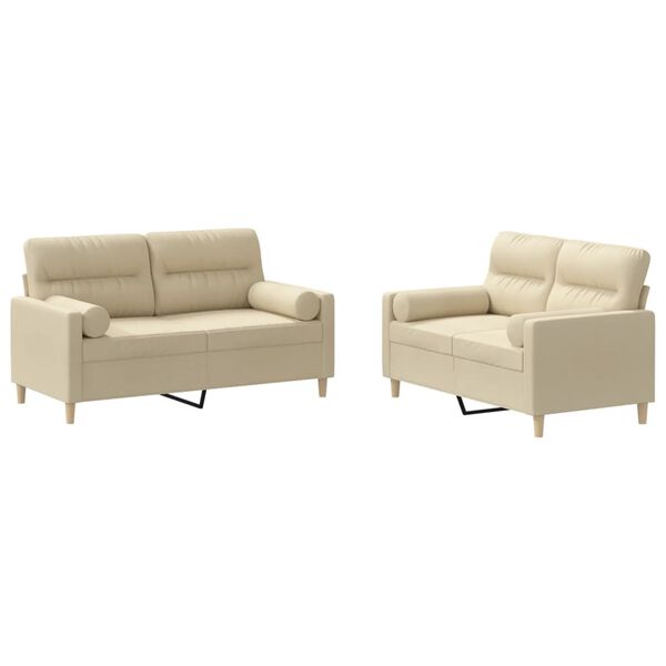 vidaXL Sofos komplektas su pagalvėmis, 2 dalių, kreminis, audinys
