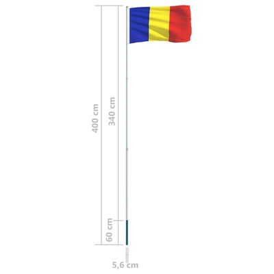 vidaXL Rumunijos vėliava su stiebu, aliuminis, 4m