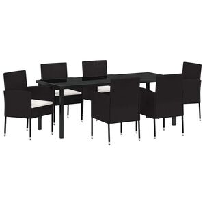 vidaXL Sodo valgomojo komplektas su pagalve 7 pcs Juoda poliratanas