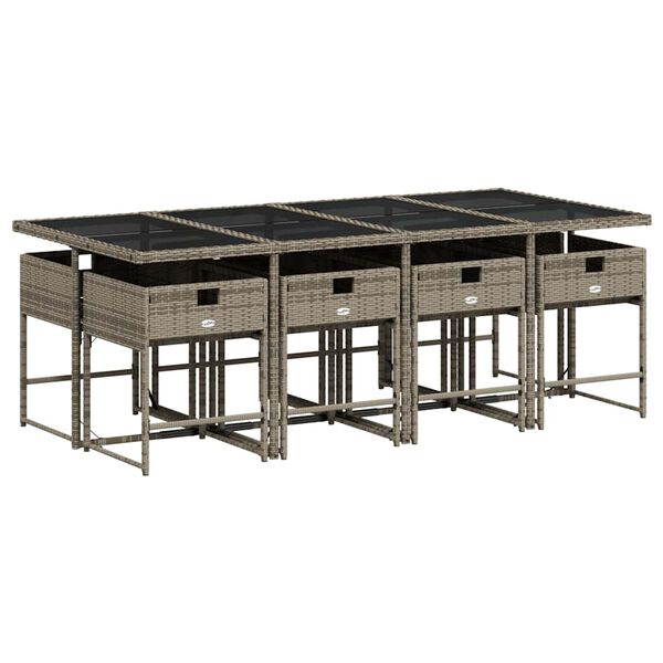 vidaXL Sodo komplektas su pagalvėlėmis, 9 dalių, pilkas, poliratanas