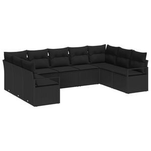 vidaXL Sodo Sofų Rinkinys su pagalve 9 pcs Juoda poliratanas