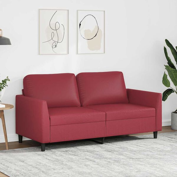 vidaXL Dvivietė sofa, raudonojo vyno spalvos, 140cm, dirbtinė oda