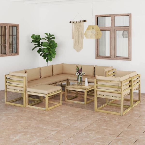 vidaXL Sodo komplektas su pagalvėlėmis, 10 dalių, impregnuota pu&scaron;is