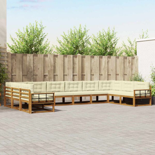 vidaXL Lauko sofos komplektas 10 pcs Natūralus ir grietinėlė