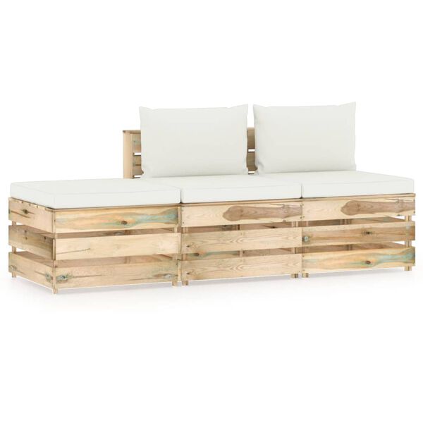 vidaXL Sodo komplektas su pagalvėlėmis, 3 dalių, impregnuota mediena