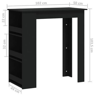 vidaXL Baro stalas su lentyna, juodos spalvos, 102x50x103,5cm, MDP