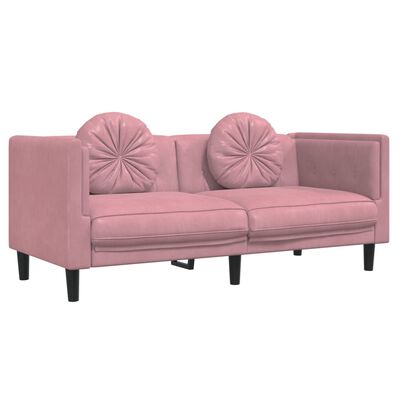 vidaXL Dvivietė sofa su pagalvėlėmis, rožinės spalvos, aksomas