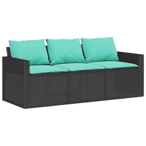 vidaXL Trivietė sodo sofa su pagalvėlėmis, juodos spalvos, poliratanas