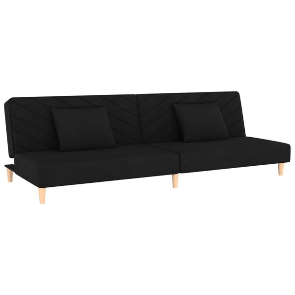 vidaXL Dvivietė sofa-lova su dvejom pagalvėm/pakoja, juoda, aksomas