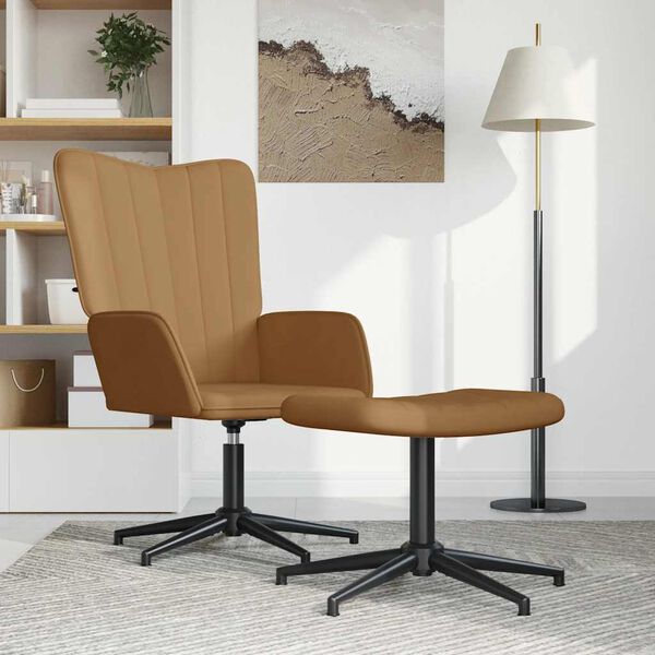 vidaXL Poilsio kėdė su pakoja, rudos spalvos, aksomas