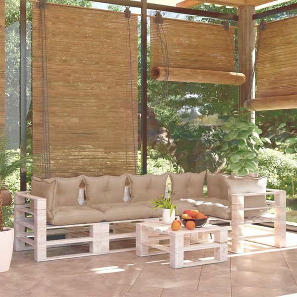 vidaXL Sodo komplektas i&scaron; palečių su pagalvėlėmis, 6 dalių, pu&scaron;is