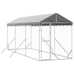 vidaXL Lauko voljeras &scaron;unims su stogu, sidabrinis, 2x6x2,5m, plienas