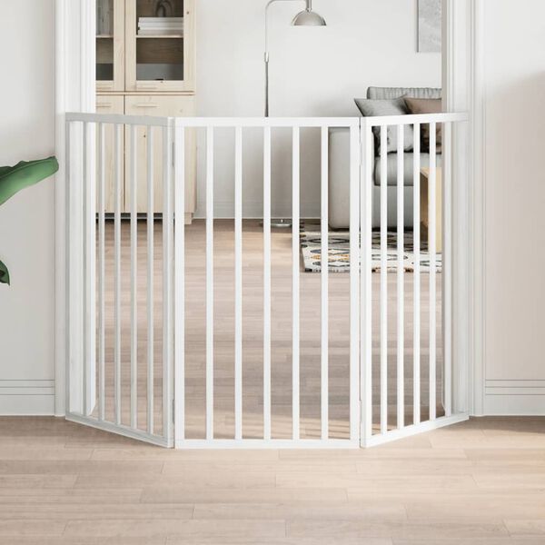 vidaXL Sulankstomi šunų varteliai, 3 dalys, balti, 150 cm, tuopos mediena